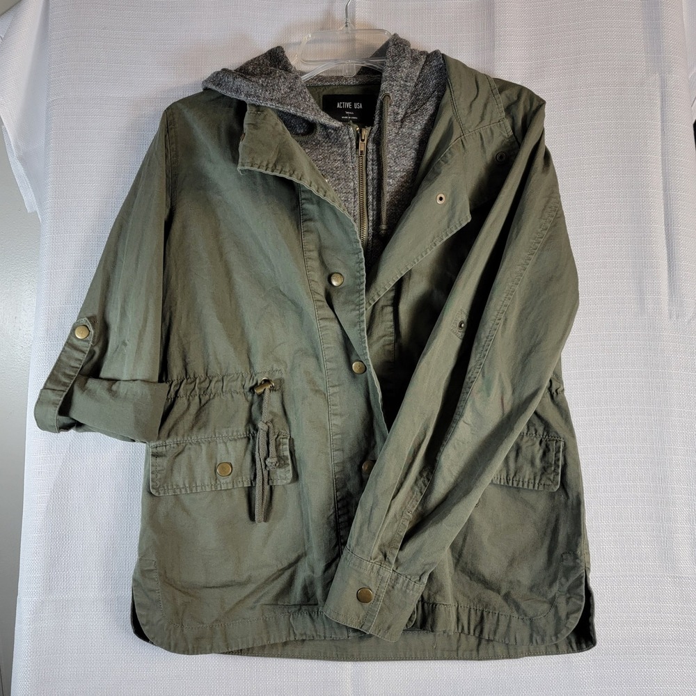 Active USA Military Style Utility Jacket with Knit Hoodie Insert Small